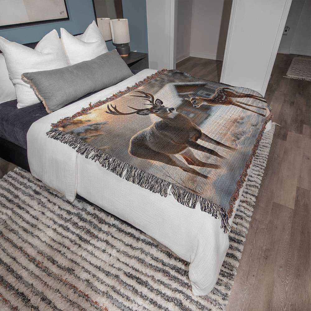 Buck and Fawn Deer Woven Blanket-[Heartfelt Family Gift]