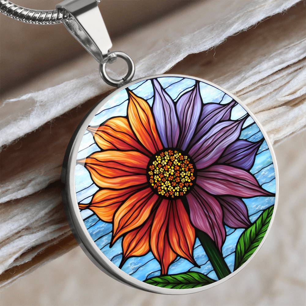 Sunflower Floral Necklace with Engraving