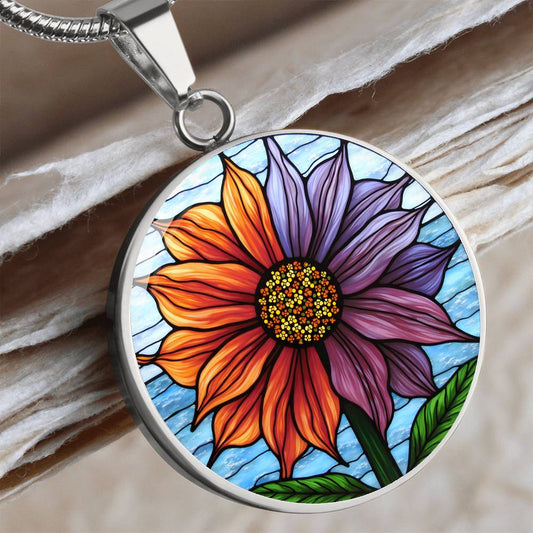 Sunflower Floral Necklace with Engraving