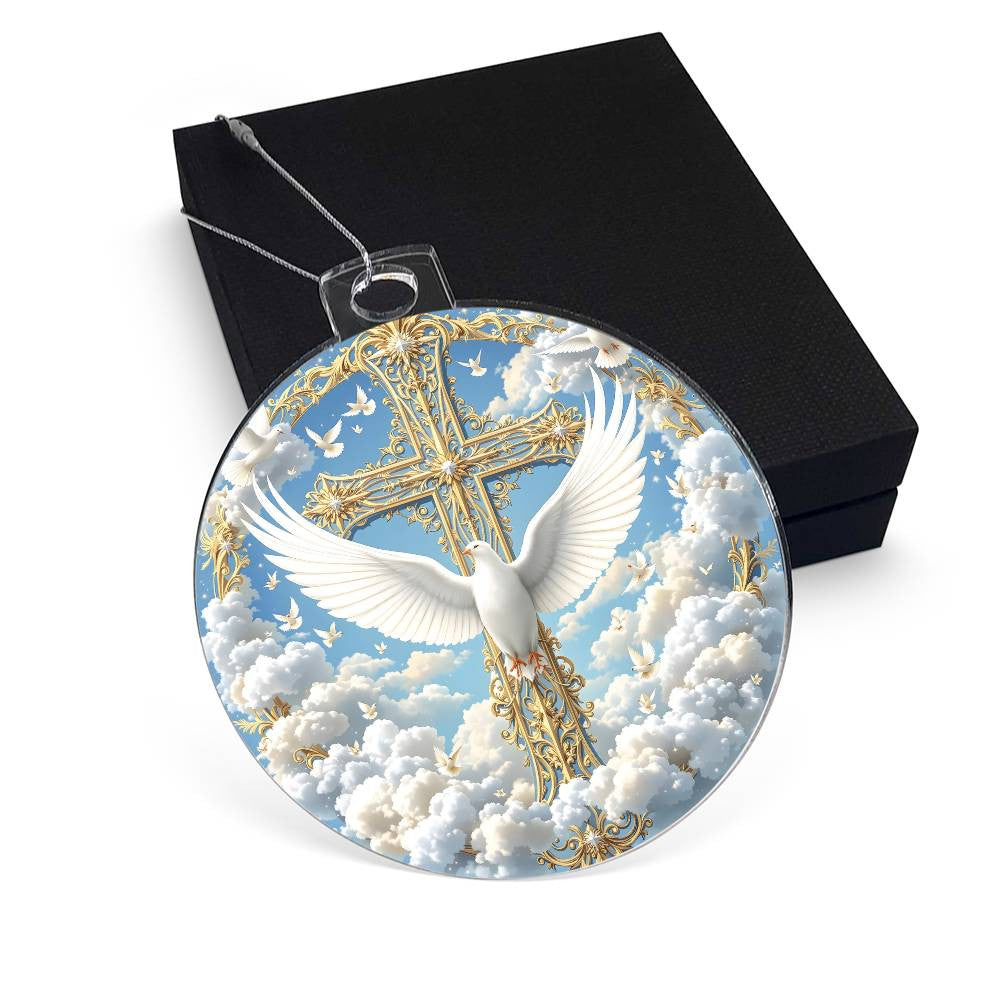 Cross and Dove Clear Acrylic Christmas Ornament-[Heartfelt Family Gift]