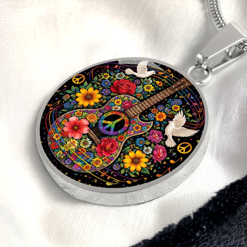 Peace Love Guitar Necklace with Engraving