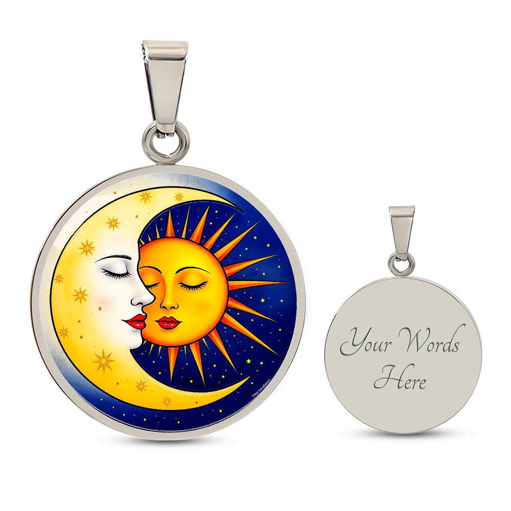 Sun Moon Pendant Necklace with Engraving-[Heartfelt Family Gift]
