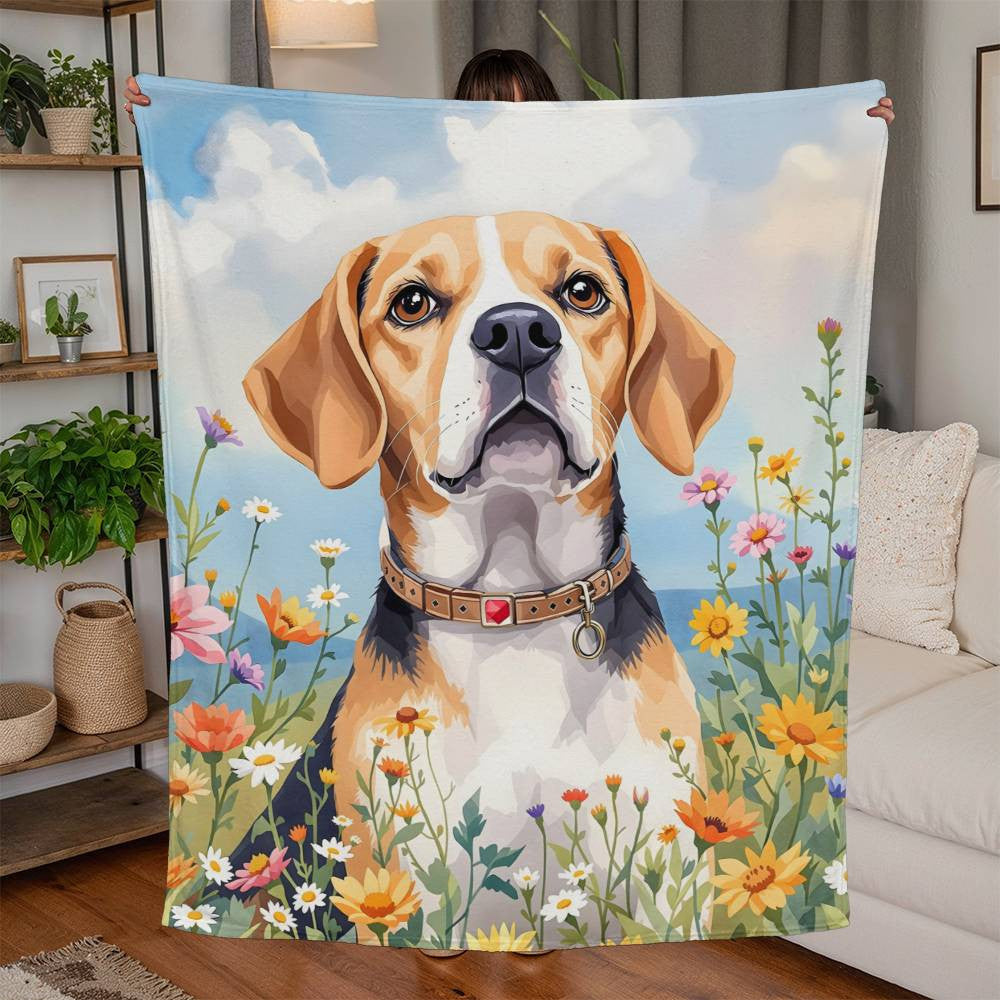 Beagle Dog Wildflower Floral Woven Blanket-[Heartfelt Family Gift]
