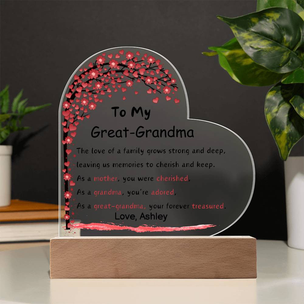 Great Grandma Acrylic Heart Plaque-[Heartfelt Family Gift]