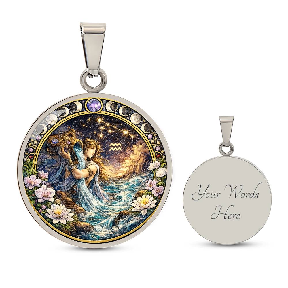 Aquarius Zodiac Sign Necklace, Personalized Zodiac Jewelry Gift, Custom Engraved Pendant, Astrology Sign Necklace, Unique Horoscope Gift
