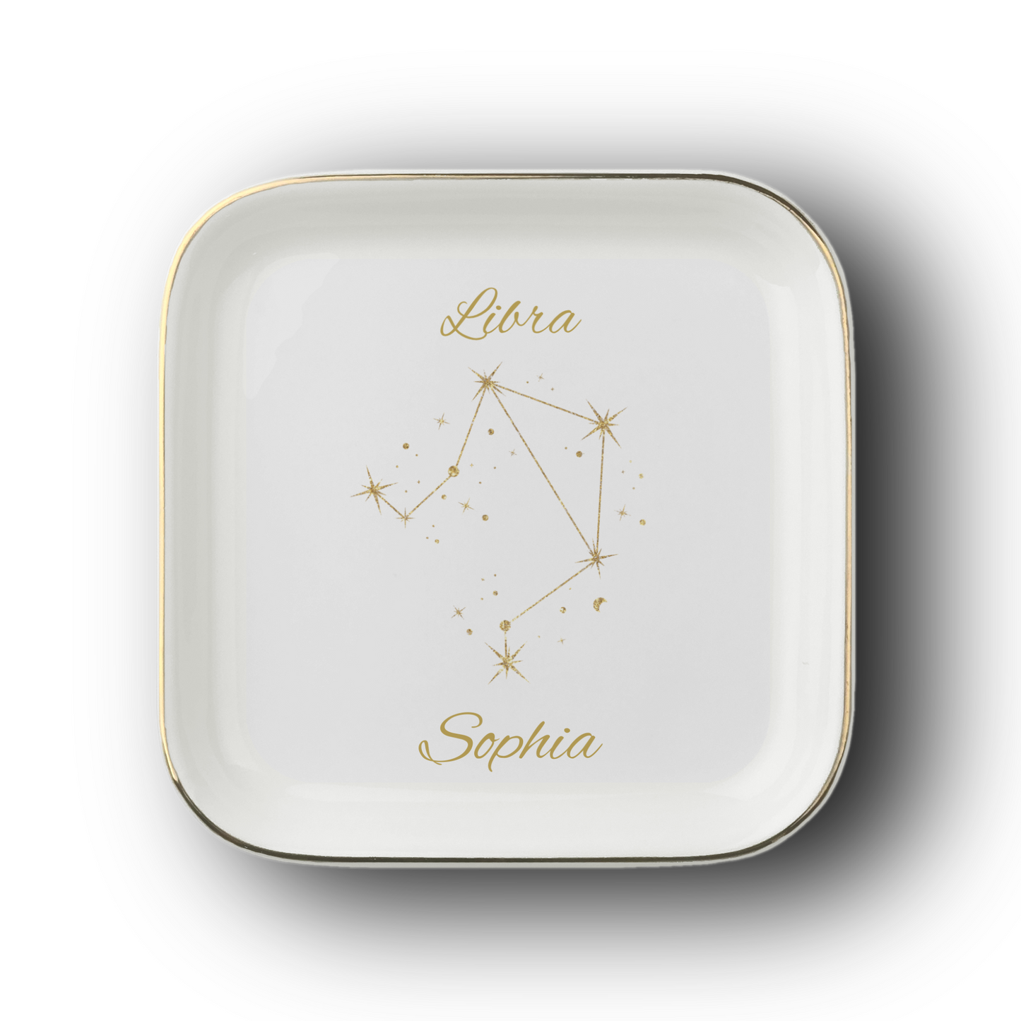 Libra Zodiac Jewelry Dish, Gold Constellation Trinket Tray, Astrology Gift for Libra Birthday, Elegant Ceramic Ring Holder Decor Gift