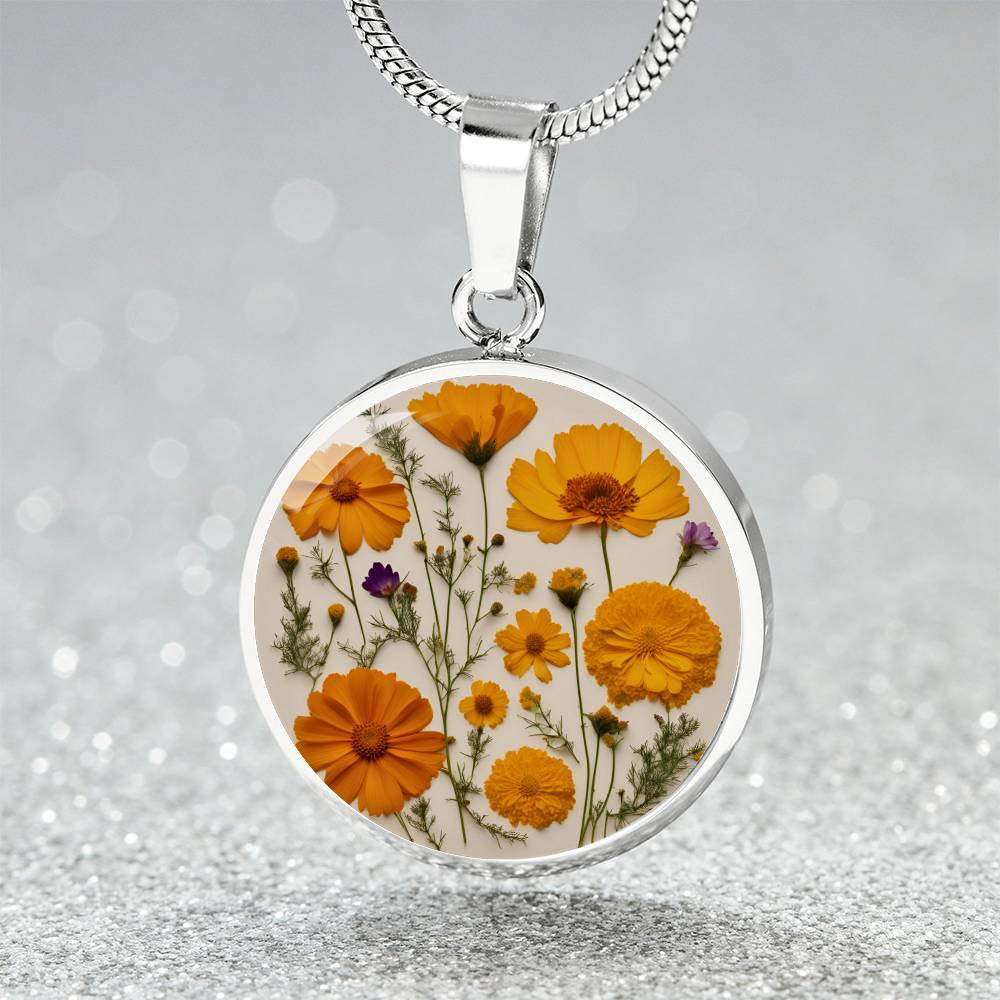 October Birth Month Flower Necklace Marigolds and Cosmos Pendant-[Heartfelt Family Gift]