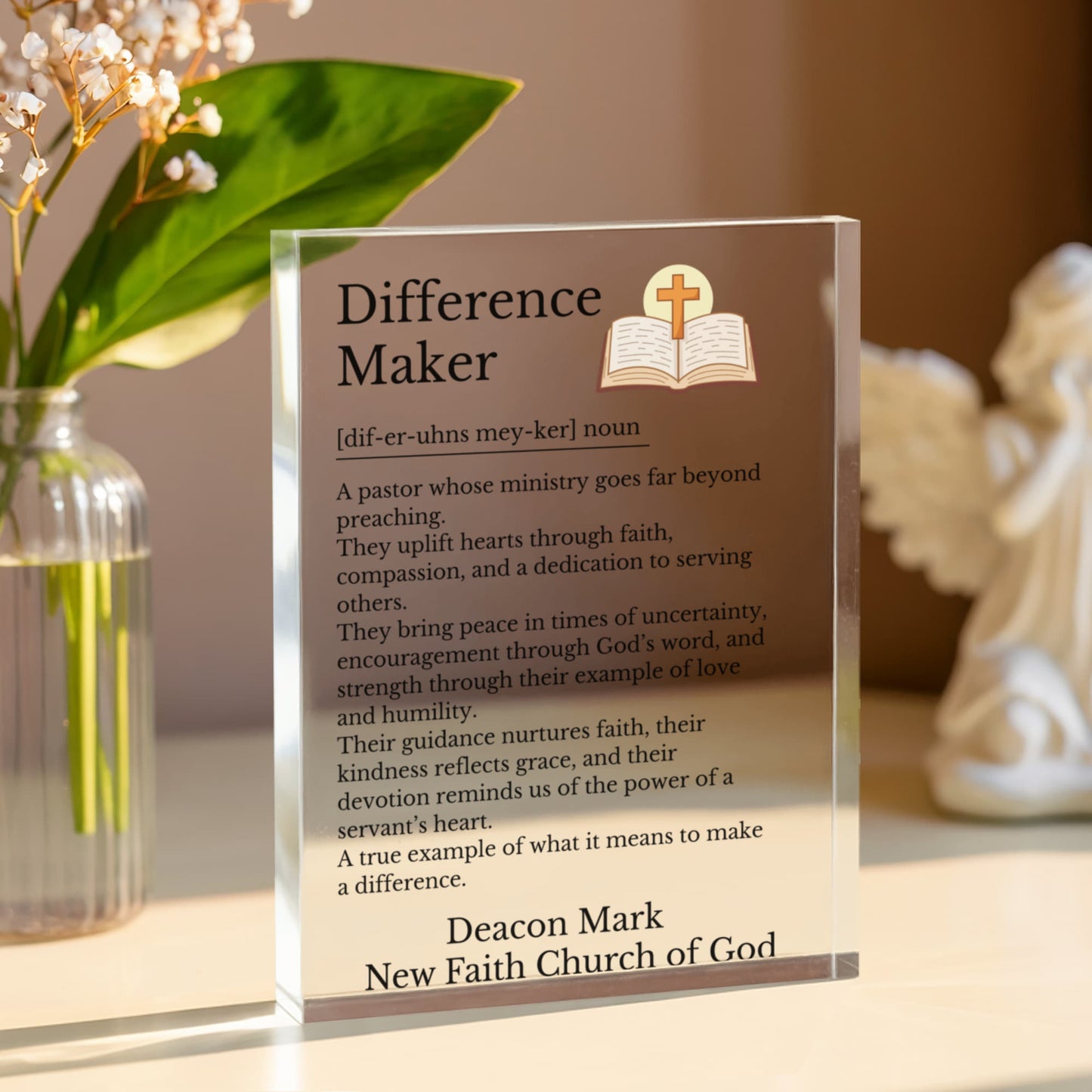 Reverend Pastor Retirement Plaque, Difference Maker Gift, Ordination Keepsake, Personalized Acrylic Block, Pastor Appreciation Gift