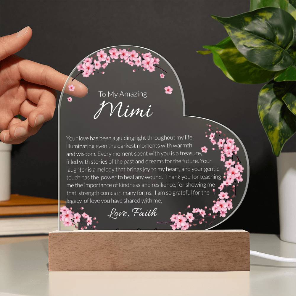 Mimi Acrylic Heart Plaque, Grandma Gift, Personalized Grandma Keepsake, Heartfelt Grandmother Tribute, Mother's Day Gift for Mimi