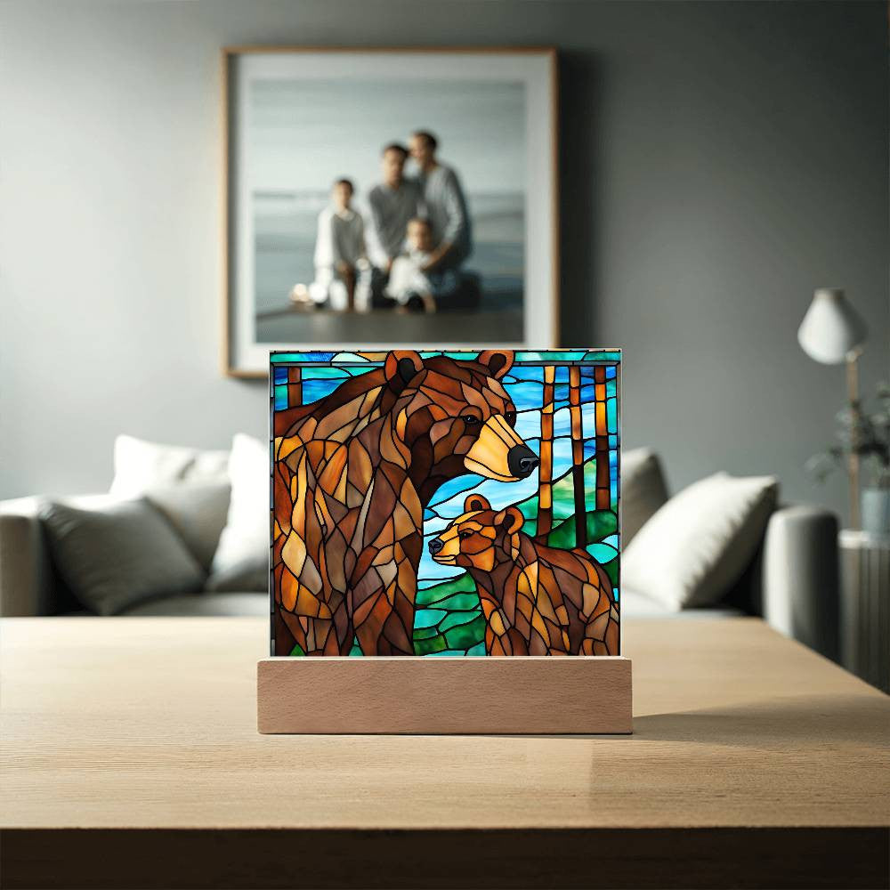 Bear Family Cub Acrylic Square Plaque-[Heartfelt Family Gift]