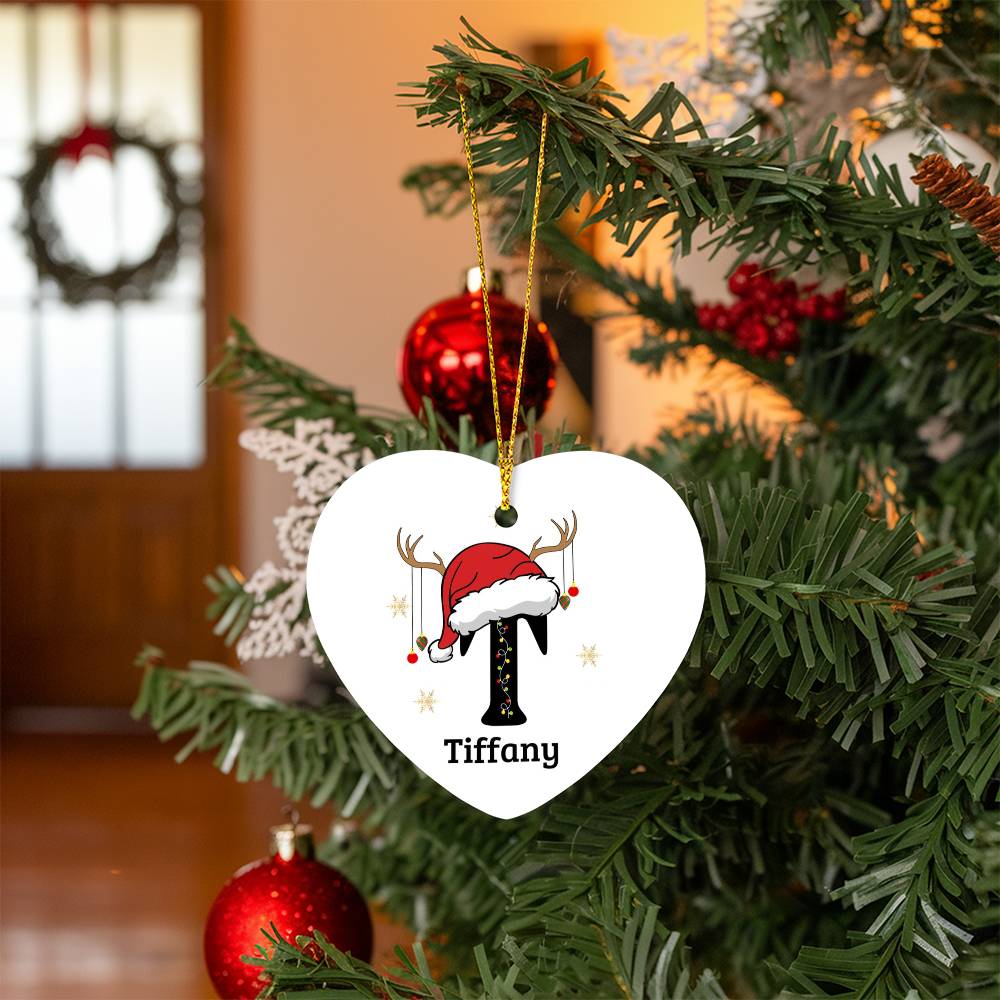 Santa Hat Initial Heart Ornament