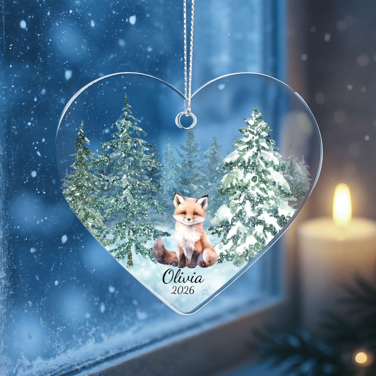 Fox Woodland Heart Christmas Ornament for Kids