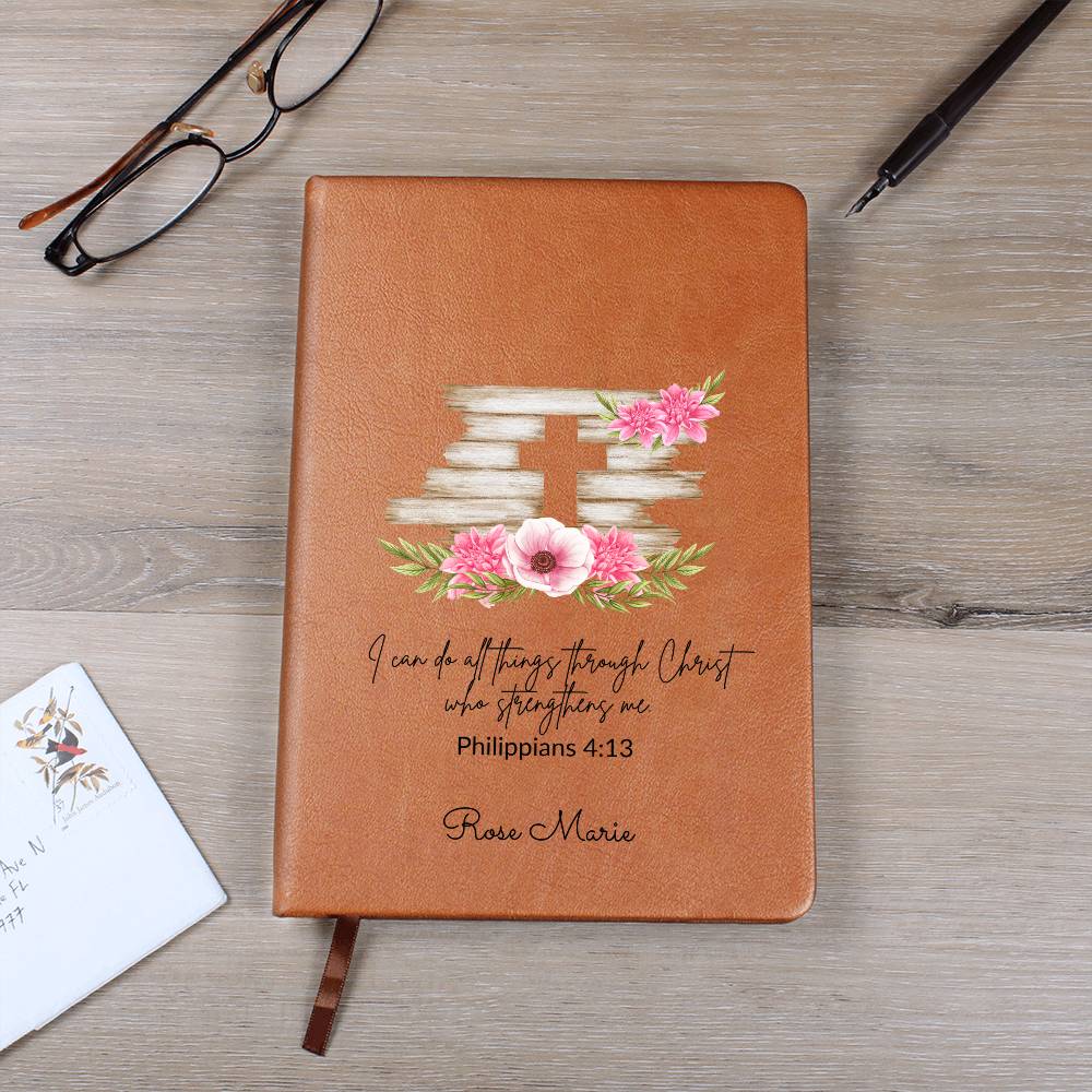 Personalized Bible Verse Journal, I Can Do All Things Through Christ Philippians 4:13, Christian Gift for Women, Custom Name Scripture Keepsake