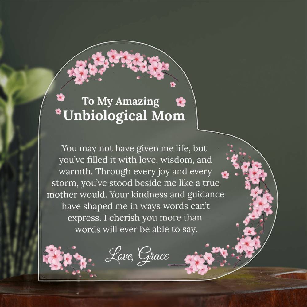 Personalized Unbiological Mom Heart Plaque
