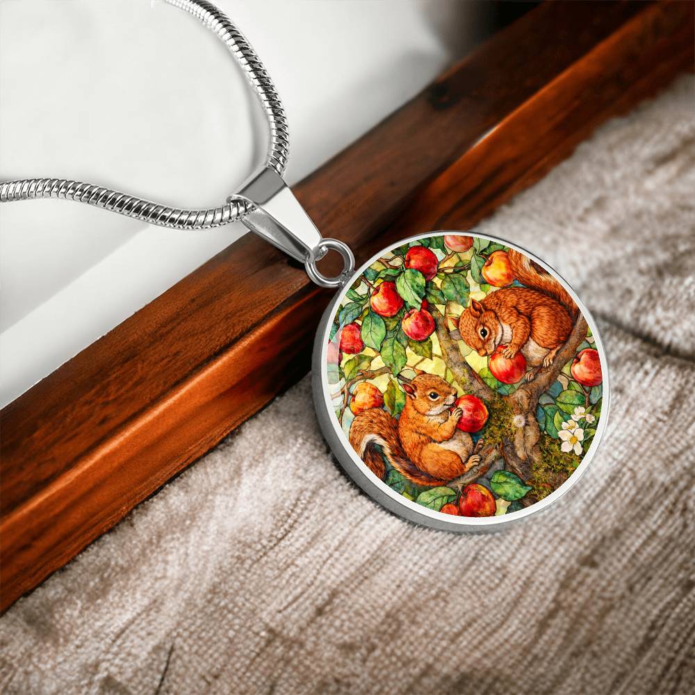 Squirrels in Apple Tree Jewelry, Engraved Necklace Bracelet Keychain, Nature Lover Gift, Animal  Woodland Forest Keepsake