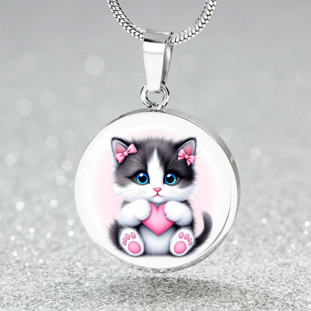 Cat Kitty Heart Necklace Pendant Necklace with Engraving-[Heartfelt Family Gift]
