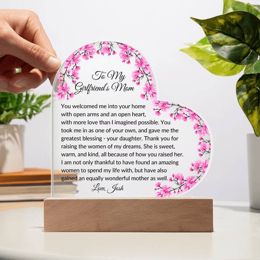 To My Girlfriends Mom Acrylic Heart Plaque-[Heartfelt Family Gift]