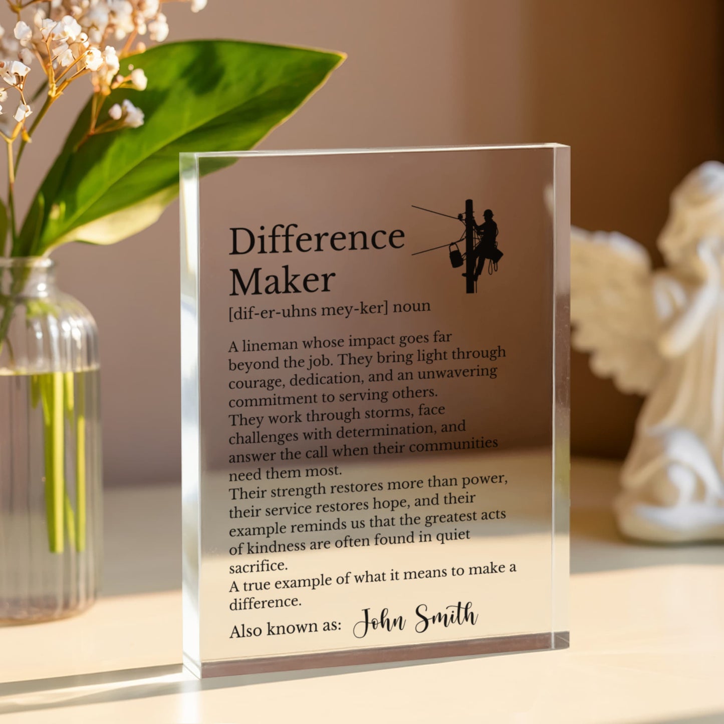 Lineman Difference Maker Plaque