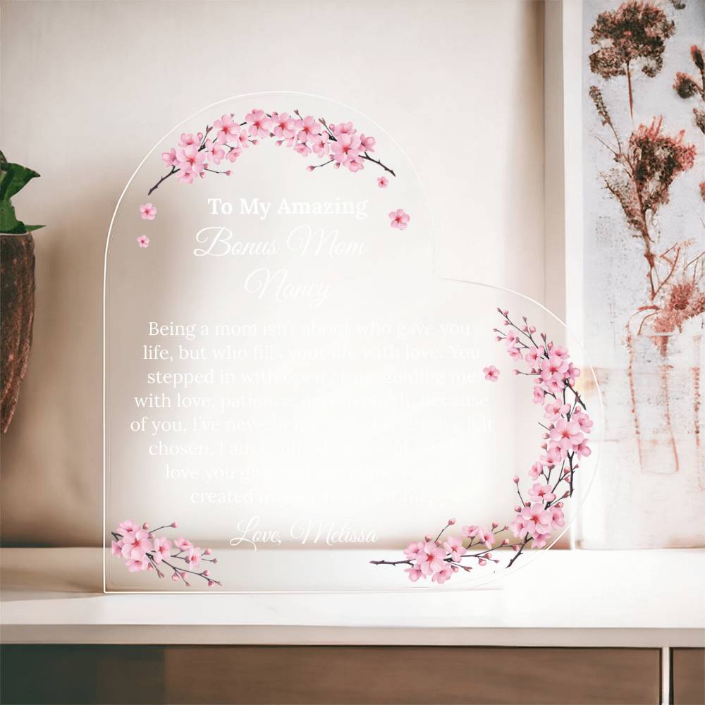 Personalized Bonus Mom Heart Plaque