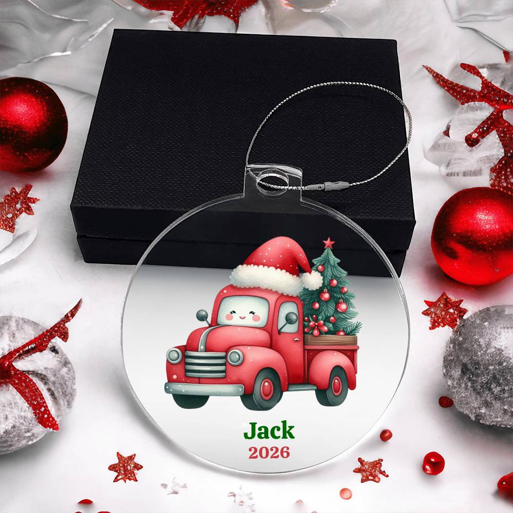 Kids Custom Name Red Truck Ornament