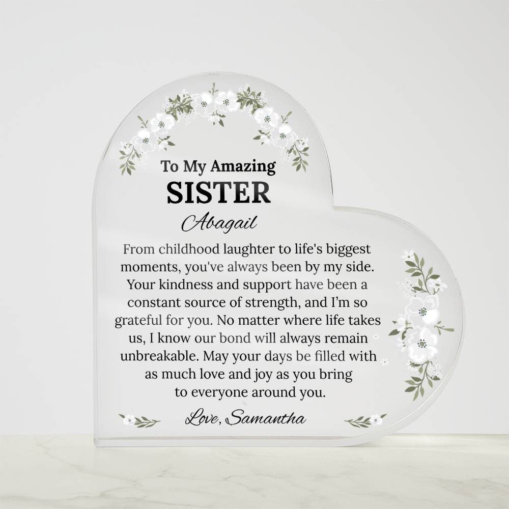 Sister Heart Plaque, Acrylic Plaque Gift, Personalized Sister Gift, Custom Heart Plaque