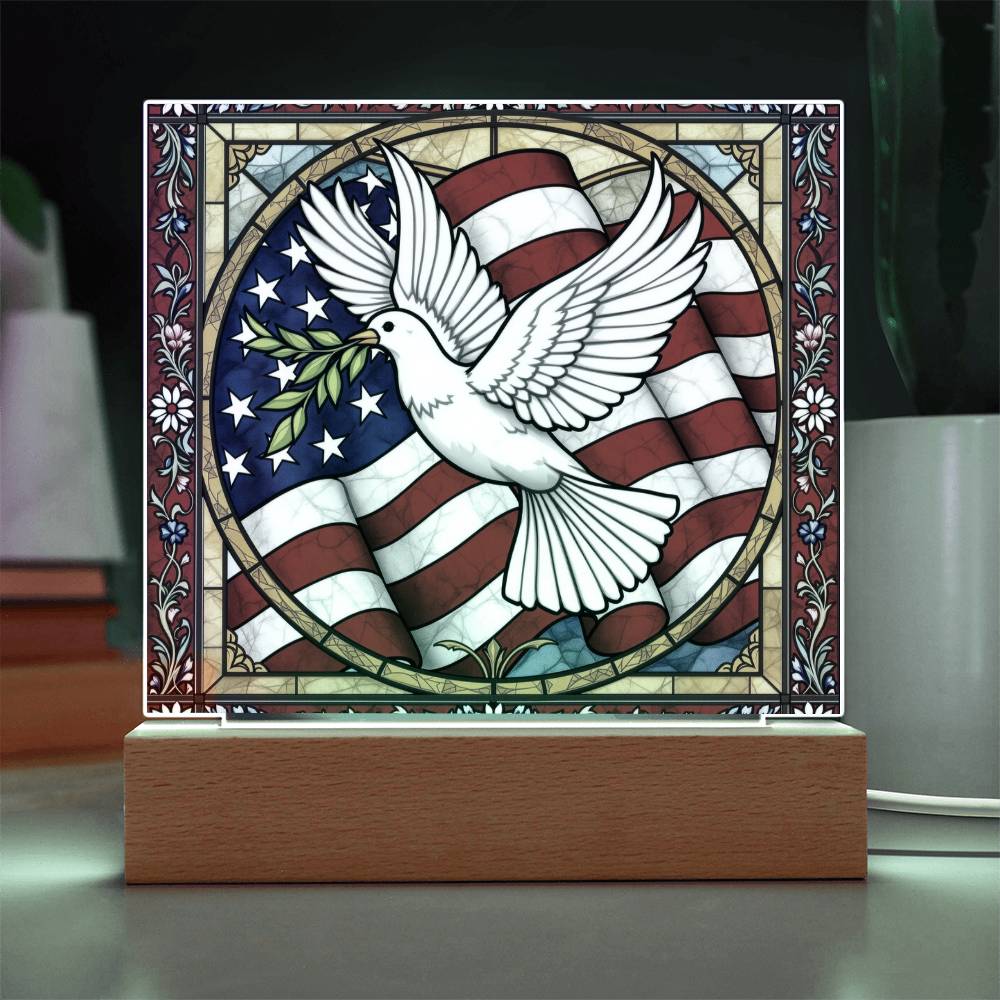 Dove Memorial Flag Lighted Plaque