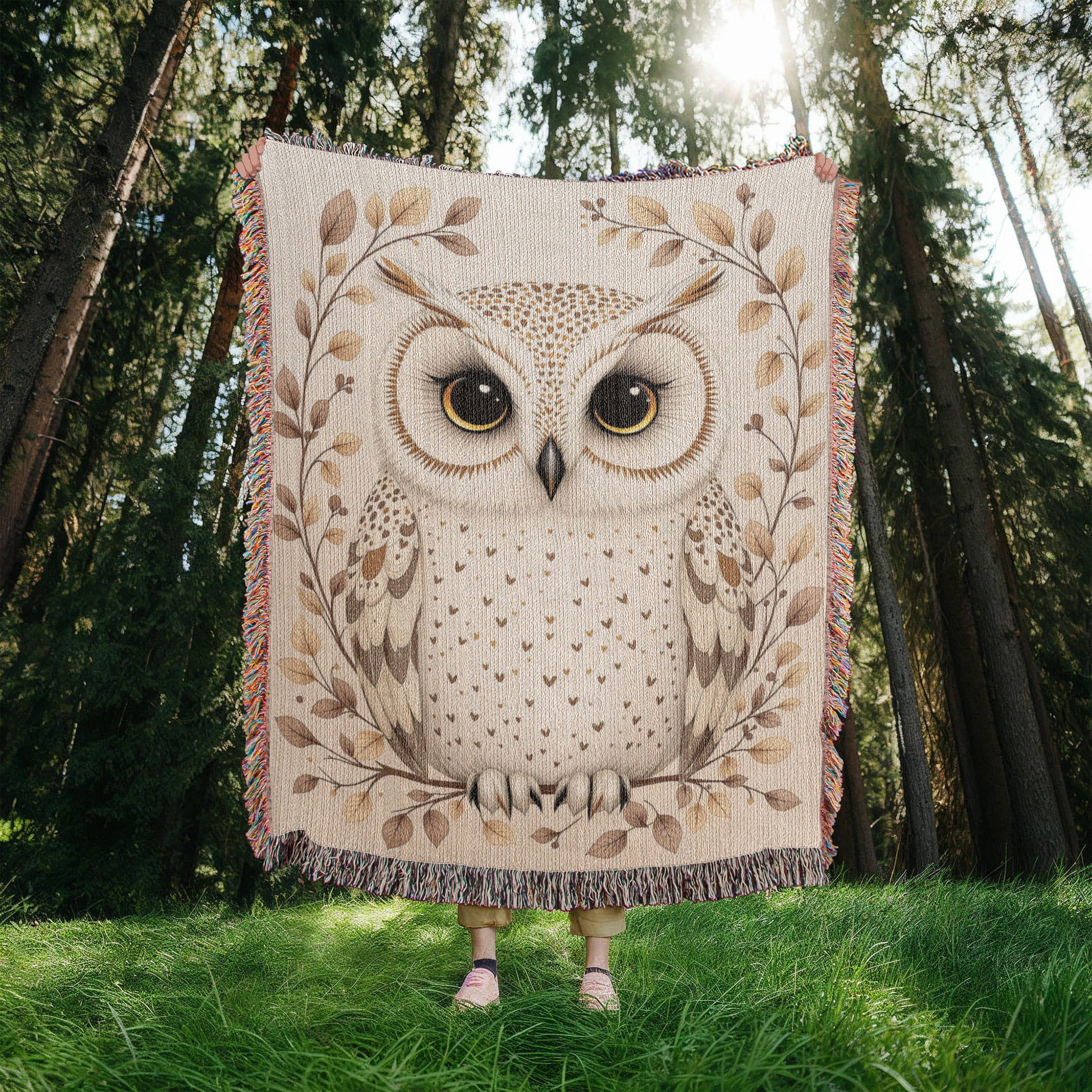 Owl Woven Cotton Throw Blanket-[Heartfelt Family Gift]