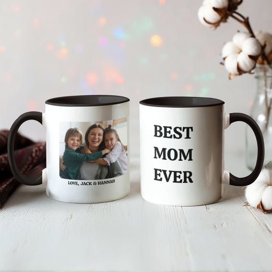 Best Mom Ever Photo Mug, Customizable Two-Tone Coffee Cup, Mother's Day Gift, Personalized Mom Mug, Ceramic Keepsake, Photo Gifts