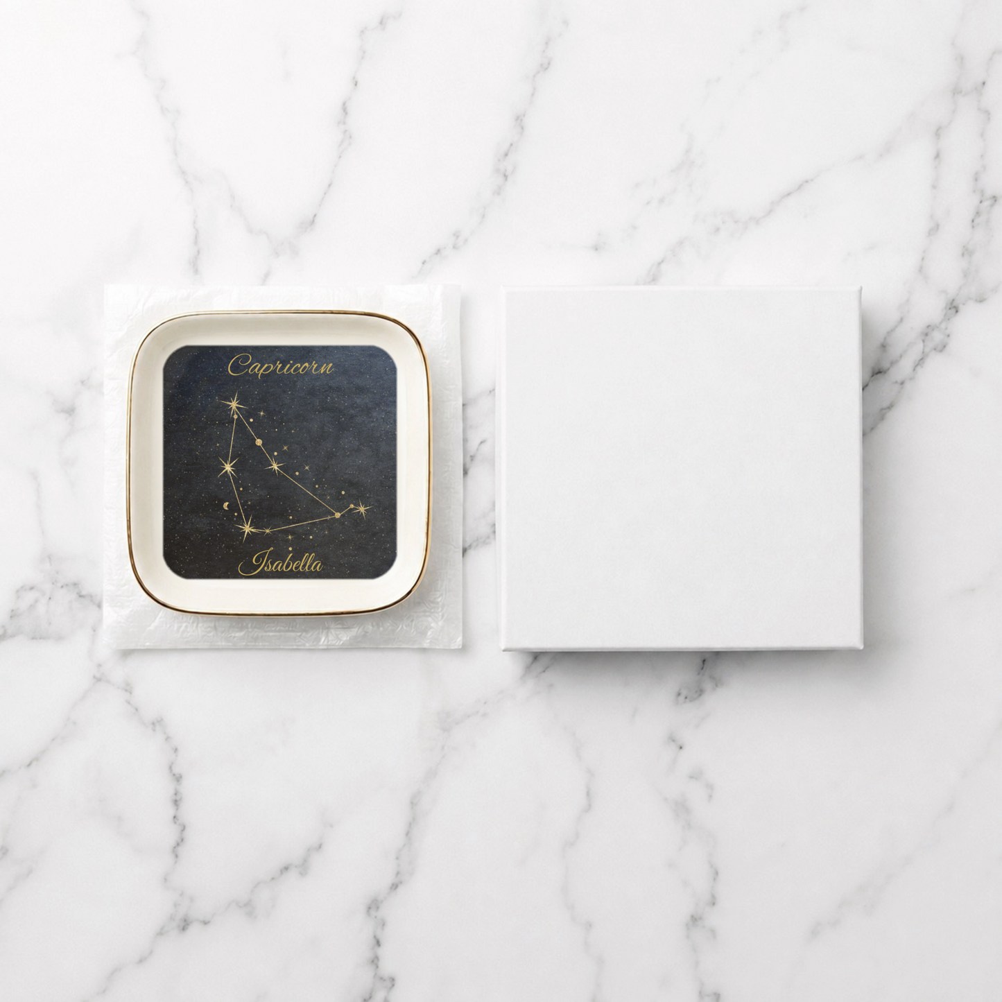 Capricorn Jewelry Dish, Capricorn Zodiac Constellation Trinket Tray, Gold Astrology Decor, Birthday Gift for Capricorn, Nightstand Catchall