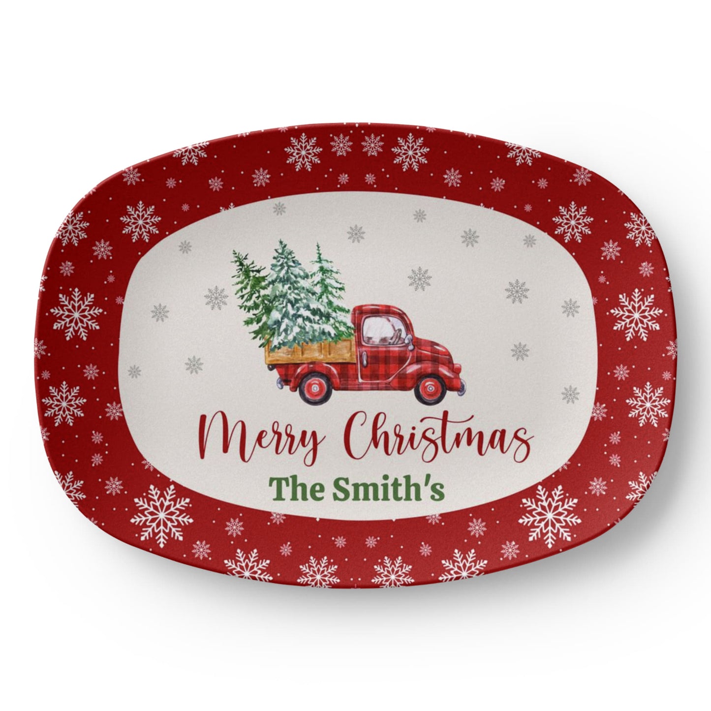 Personalized Christmas Serving Tray, Custom Family Name Holiday Platter, Winter Festive Kitchen Decor, Holiday Gift Idea, 10x14 Platter