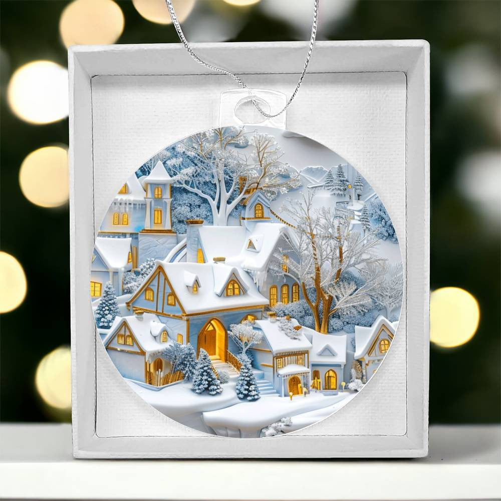 Blue Snow Covered Village Acrylic Christmas Ornament-[Heartfelt Family Gift]