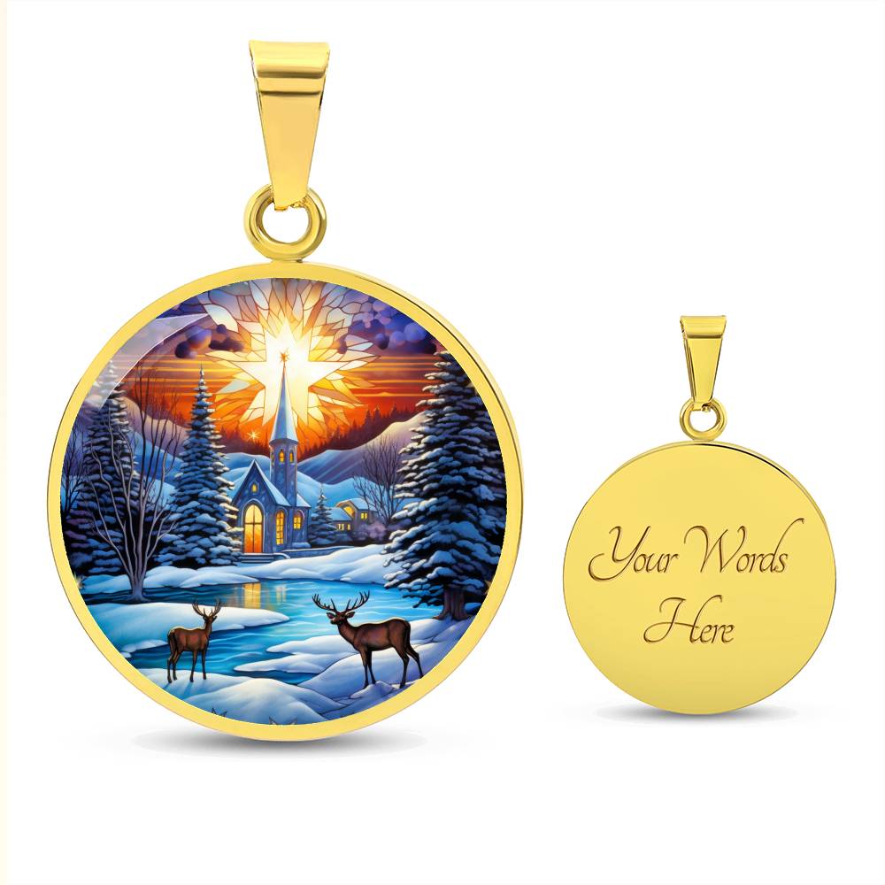 Snowy Church and Deer Pet Necklace
