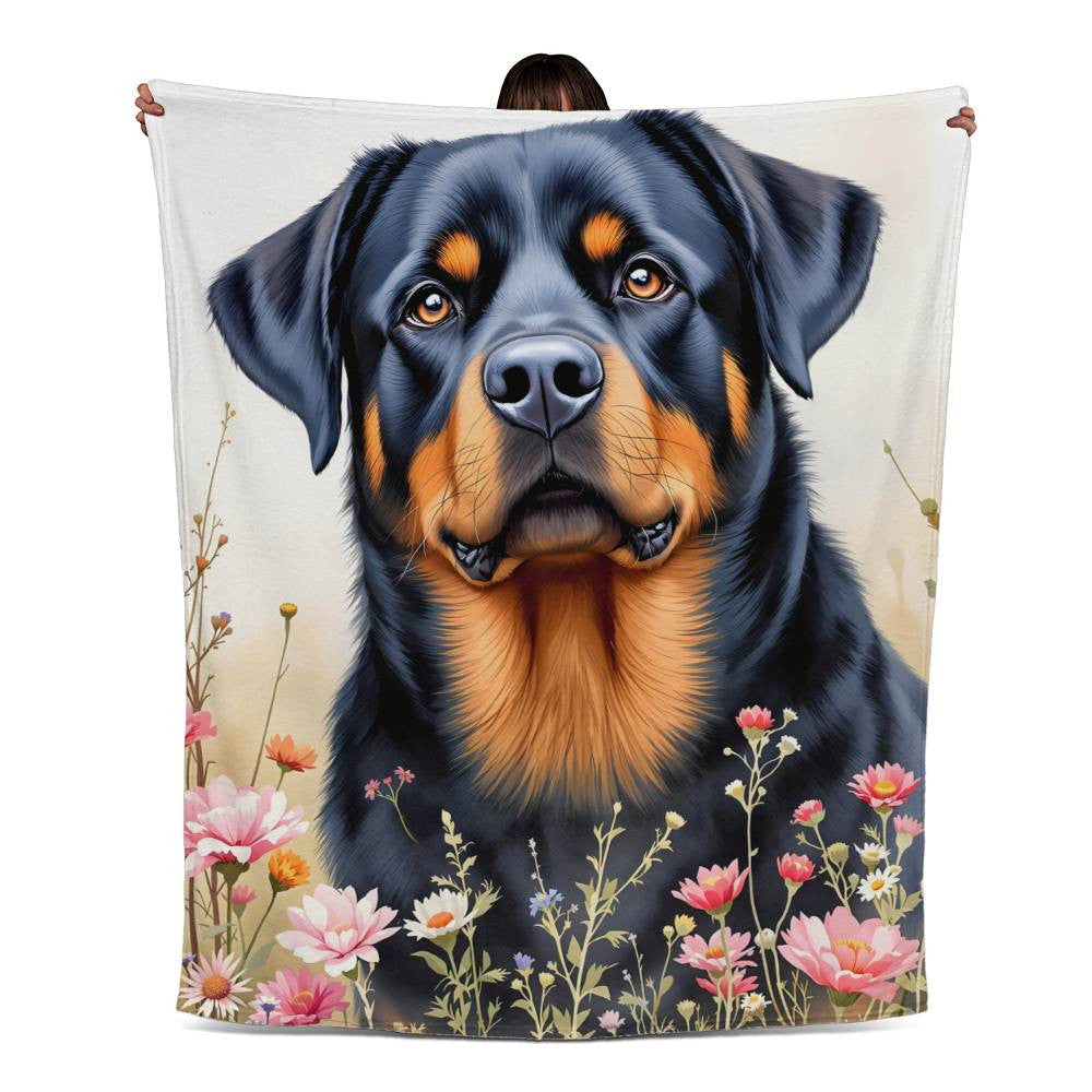 Rottweiler Dog Wildflower Floral Woven Blanket-[Heartfelt Family Gift]