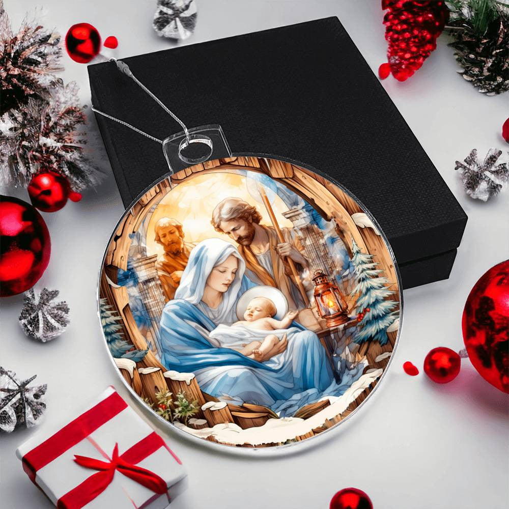 Baby Jesus in Manger Acrylic Christmas Ornament-[Heartfelt Family Gift]