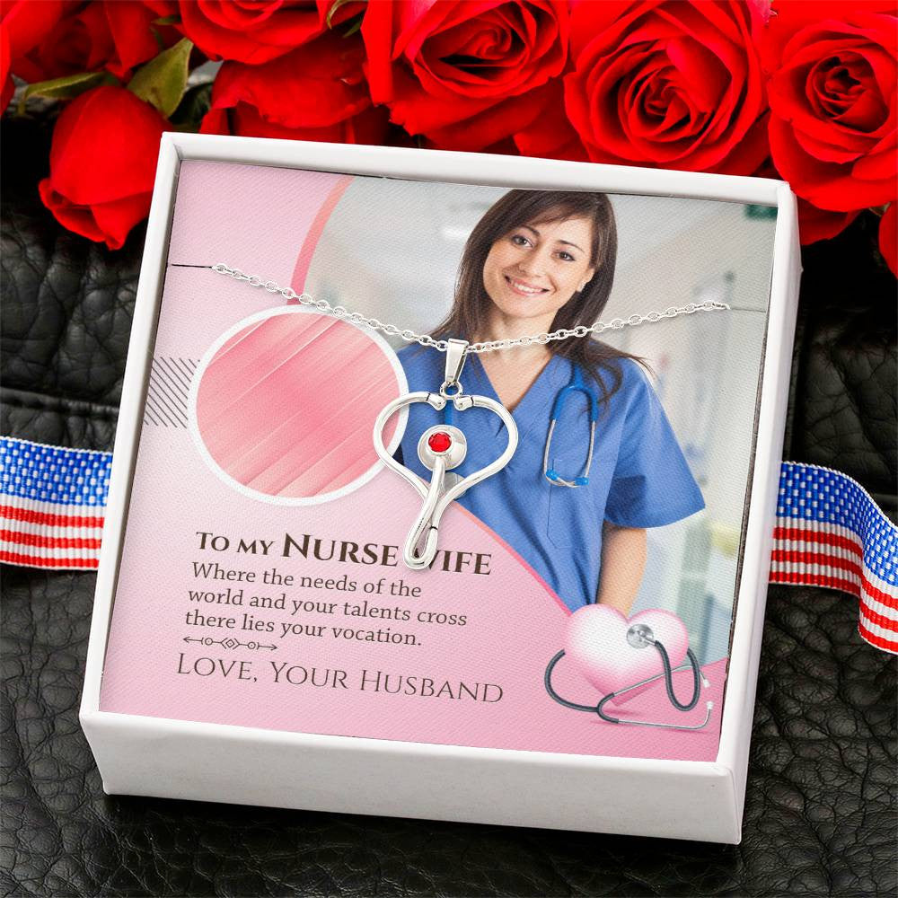 Nurse Wif Custom Photo Stethoscope Necklace Gift-[Heartfelt Family Gift]