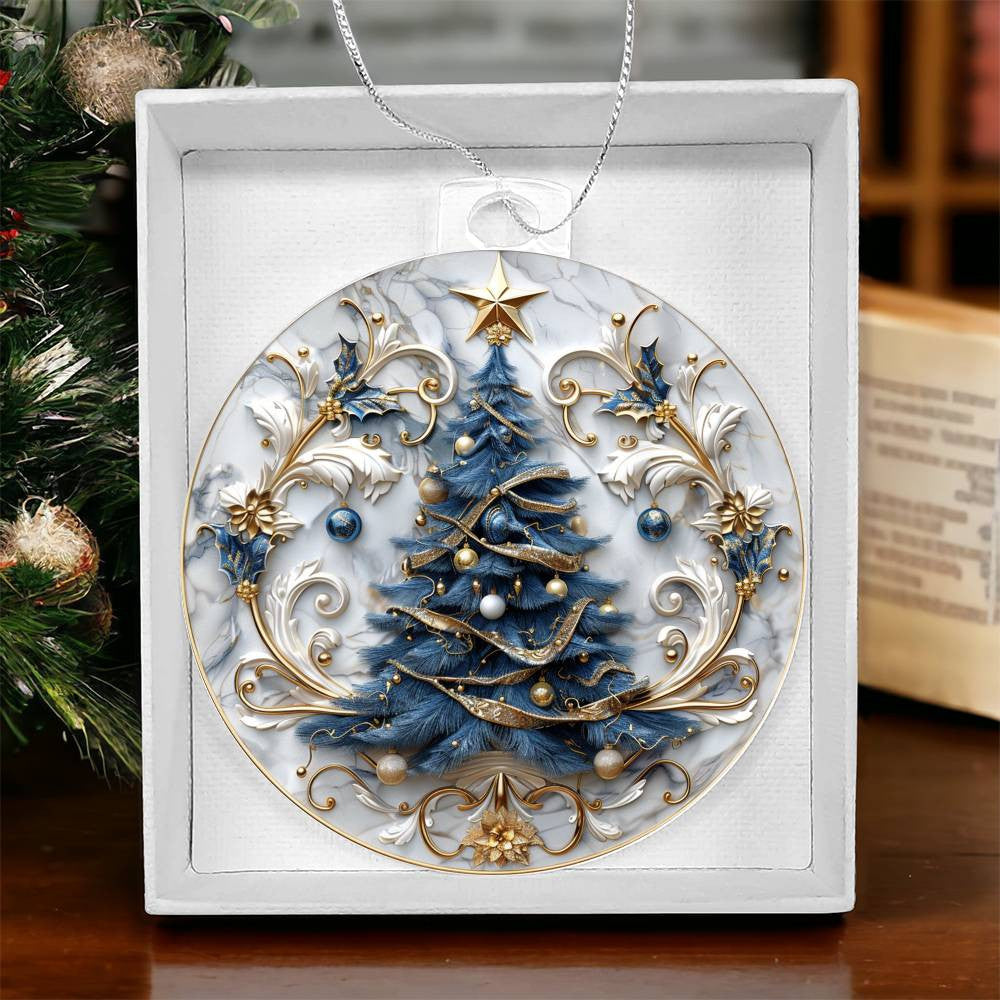 Blue Gold Christmas Tree Acrylic Christmas Ornament-[Heartfelt Family Gift]
