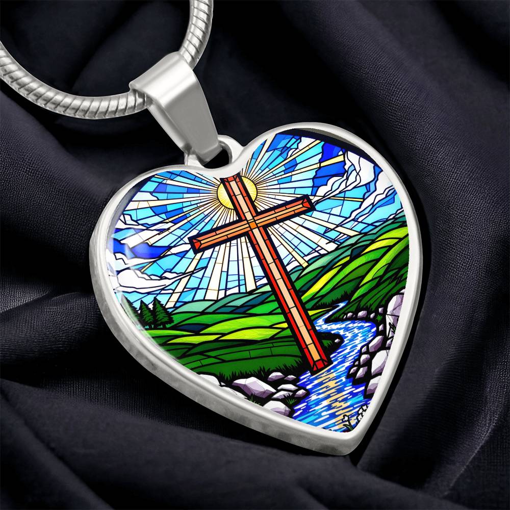 Cross Faux Stain Glass Pendant Necklace