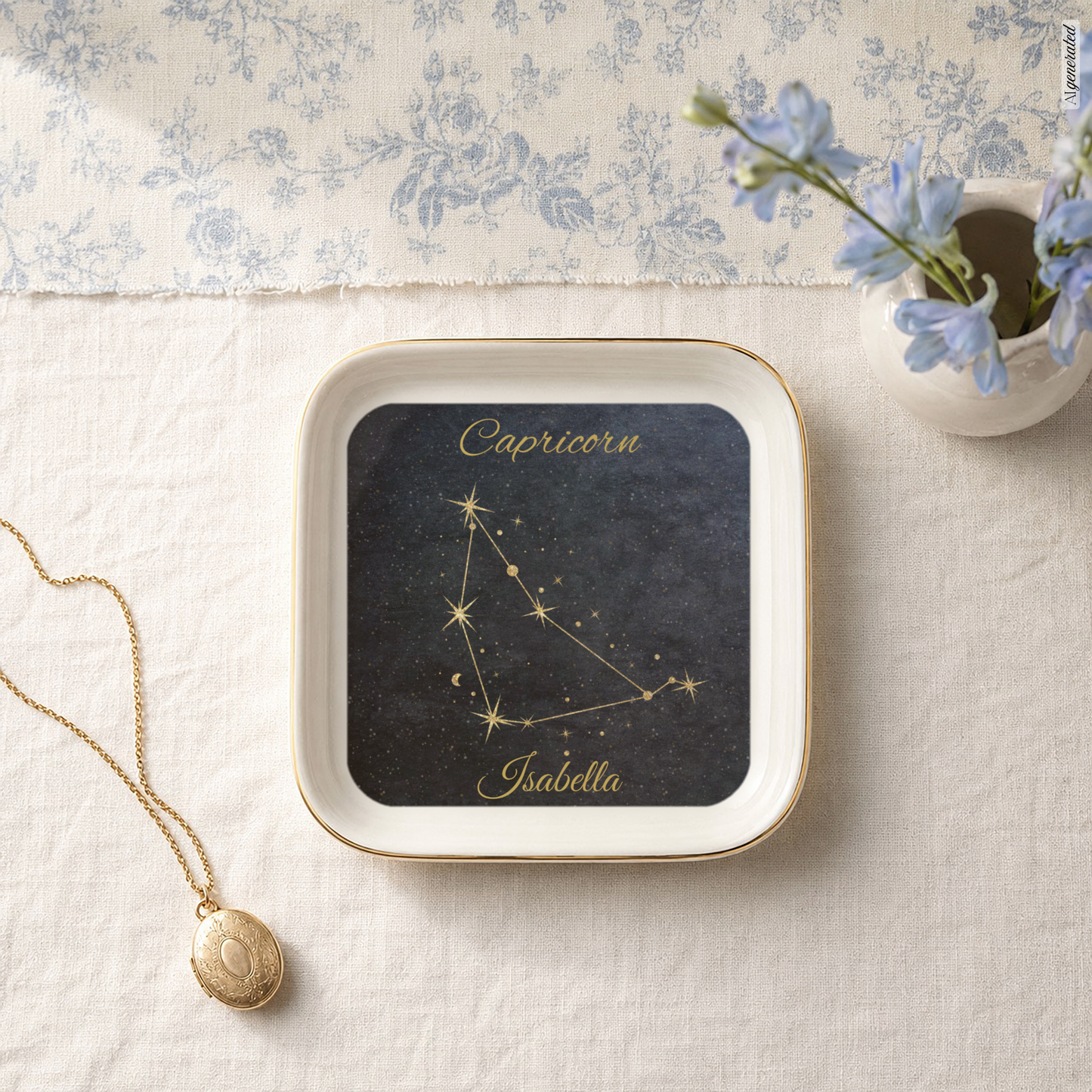 Capricorn Jewelry Dish, Capricorn Zodiac Constellation Trinket Tray, Gold Astrology Decor, Birthday Gift for Capricorn, Nightstand Catchall