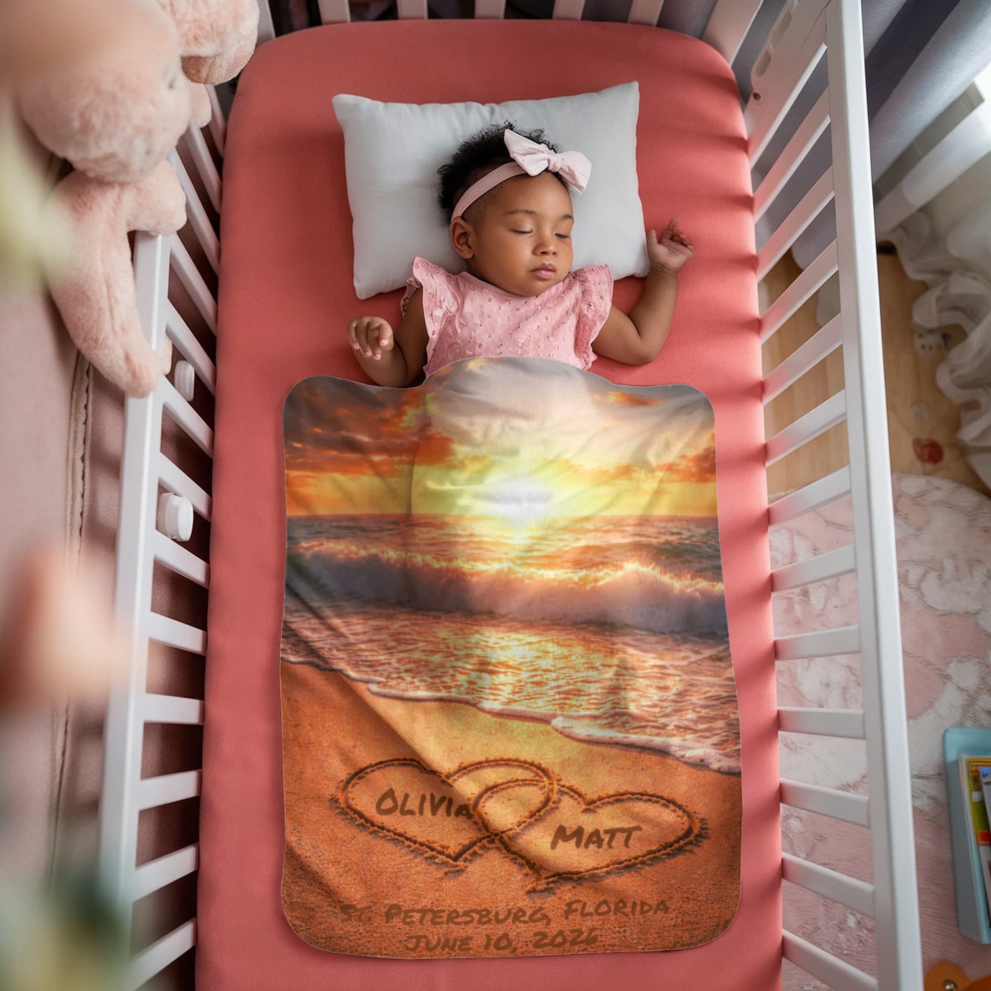 Names In The Sand Beach Wedding Anniversary Sherpa Fleece Blanket