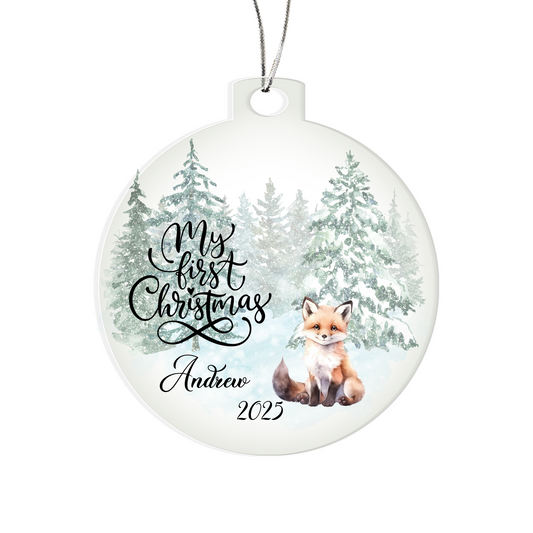 Baby's 1st Christmas Raccoon Woodland Acrylic Ornament