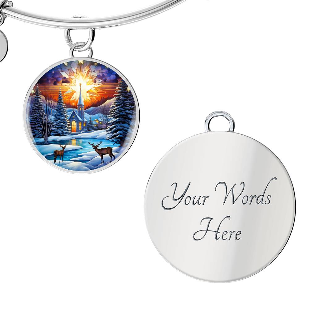 Snowy Church and Deer Pet Necklace