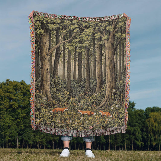 Fox Forest Woven Cotton Sofa Throw Blanket
