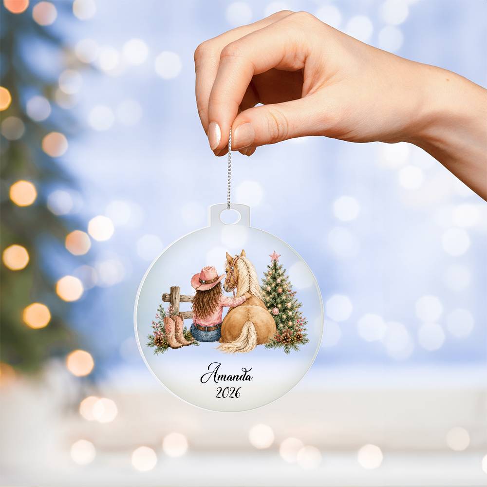Personalized Cowgirl Horse Ornament