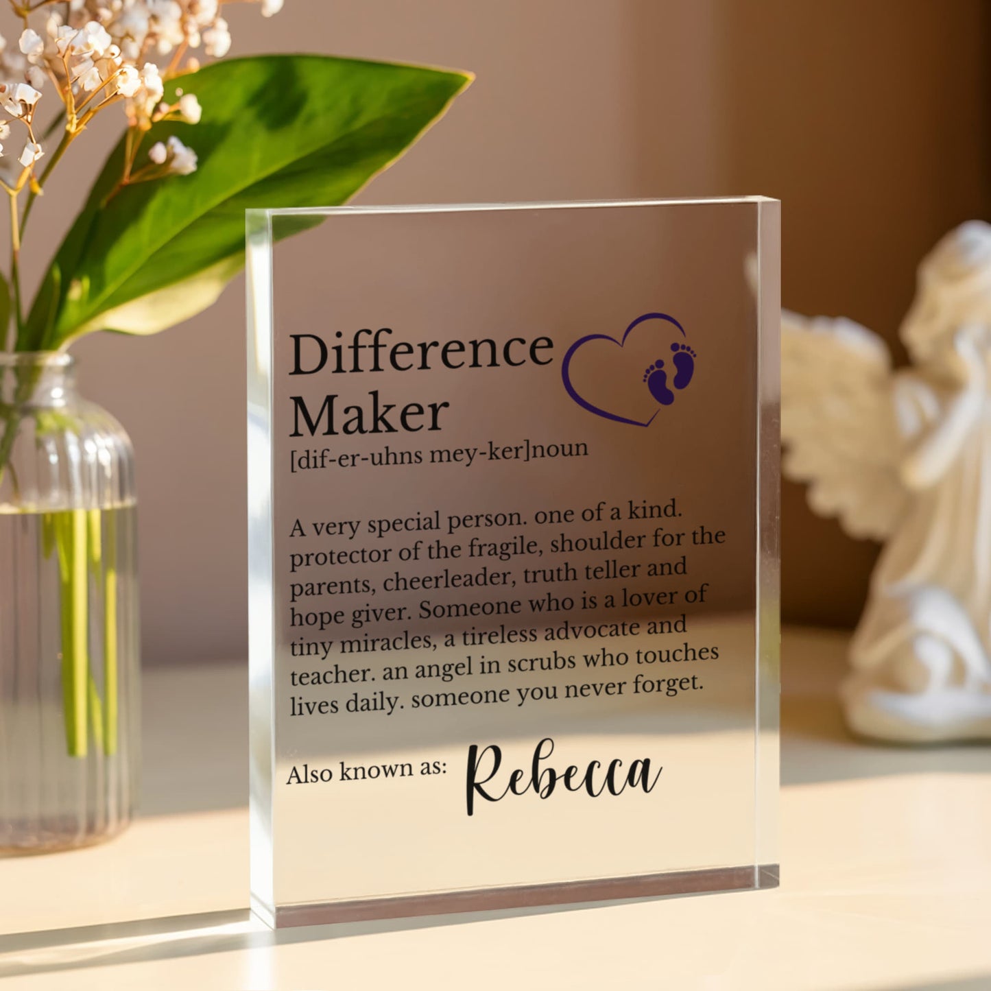 Difference Maker Gift, Acrylic Block for Pediatric Neonatal Obstetrician Nurse, Personalized Keepsake, Inspirational Decor