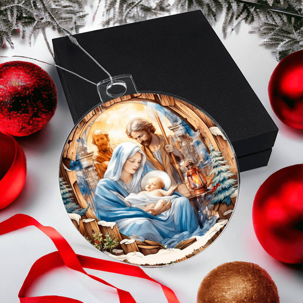 Baby Jesus in Manger Acrylic Christmas Ornament-[Heartfelt Family Gift]