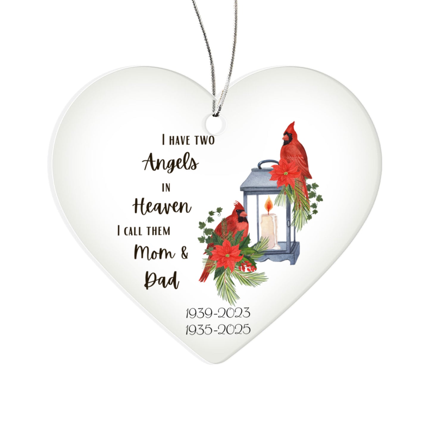 Angel Remembrance Ornaments Loss of Parents Acrylic Heart Ornament