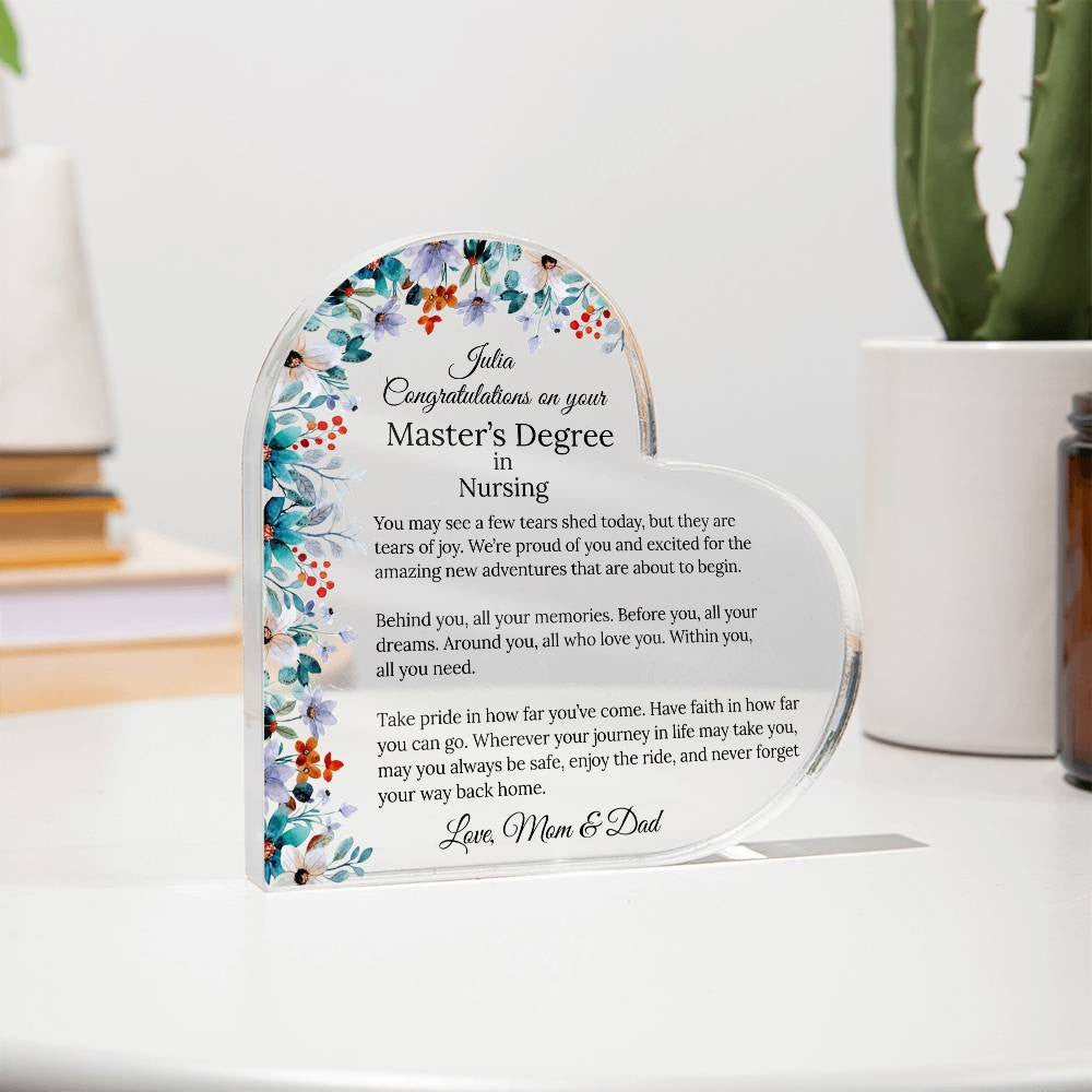Personalized Master's Degree Heart Plaque