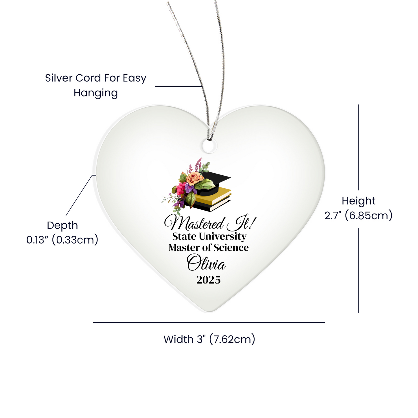 Masters Degree Graduation Acrylic Heart Ornament