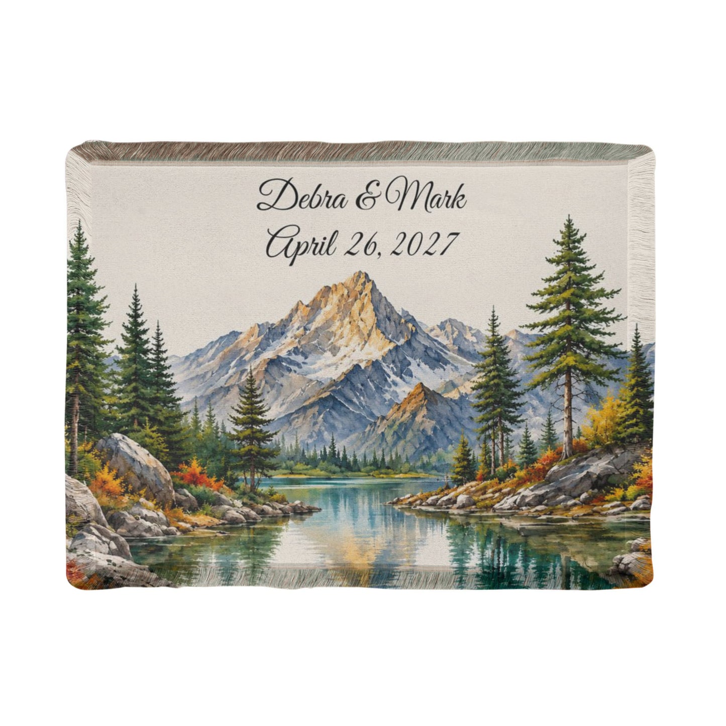 Personalized Newlywed Blanket Mountain Woven Throw