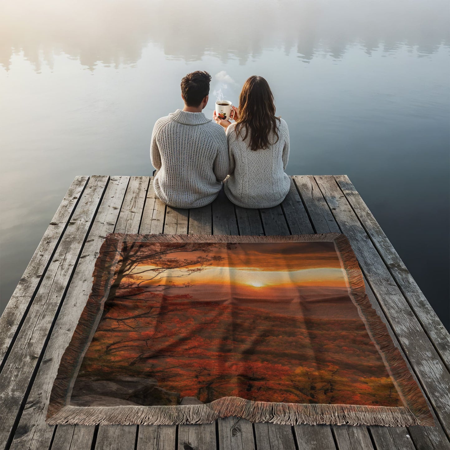 Mountain Sunrise Woven Cotton Throw Blanket